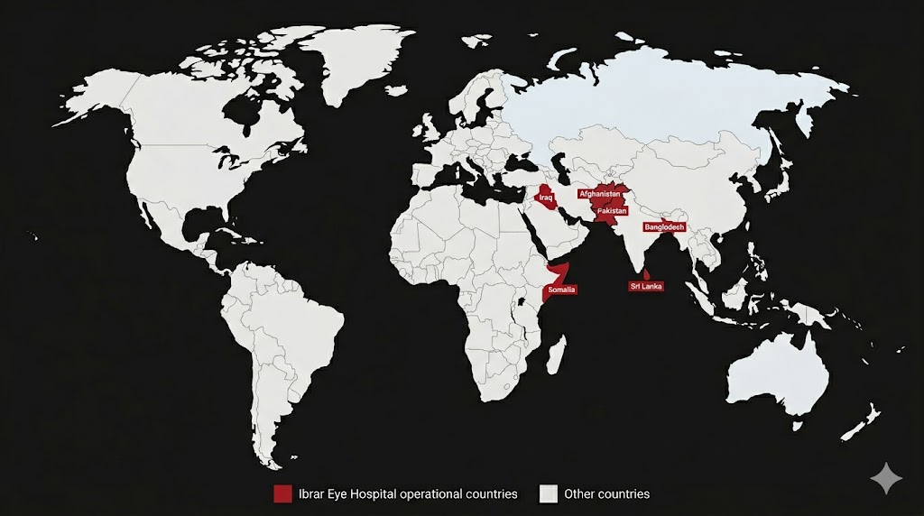 Map showing countries where Ibrar Eye Hospital operates