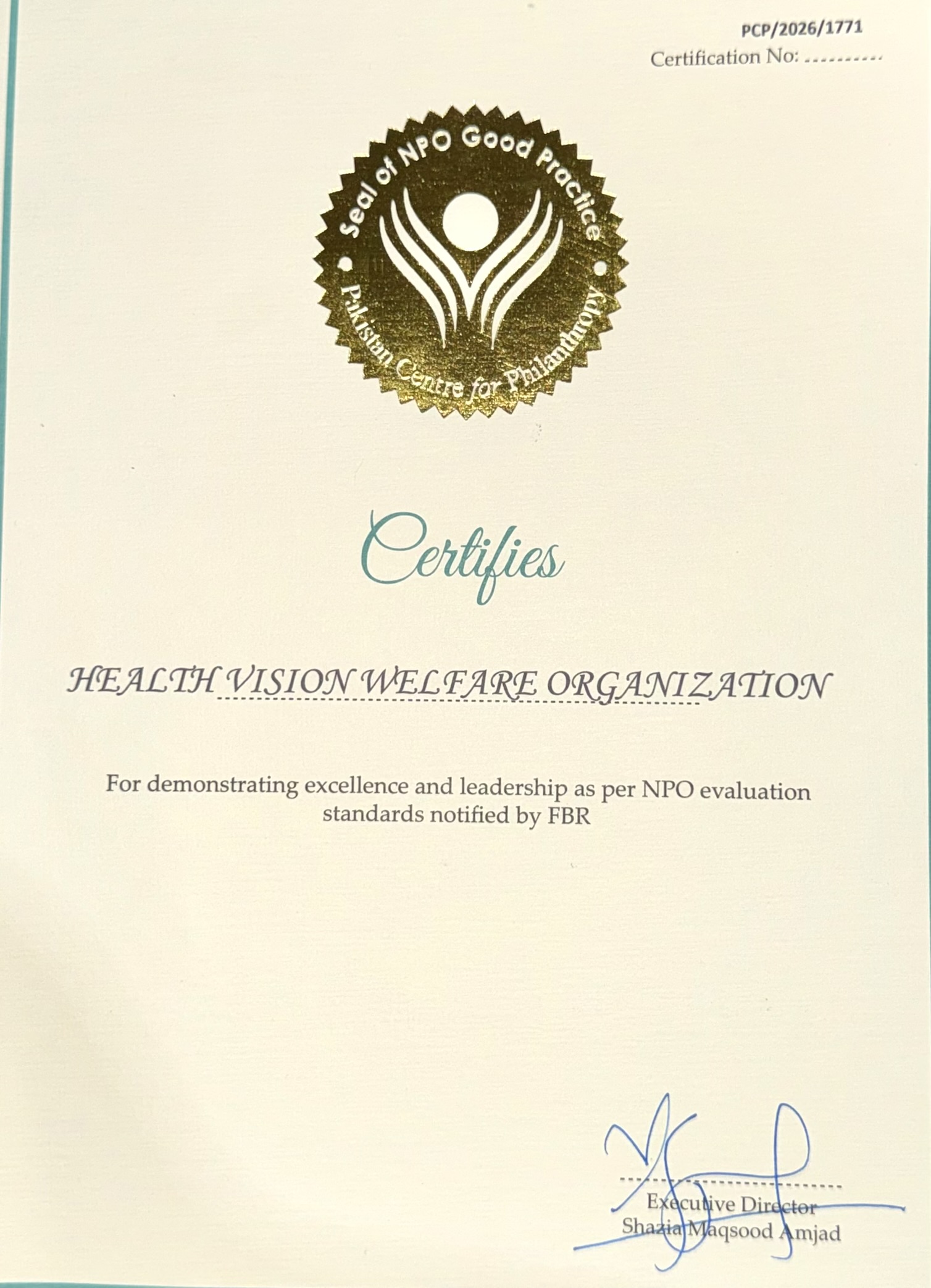PCP Certification Certificate